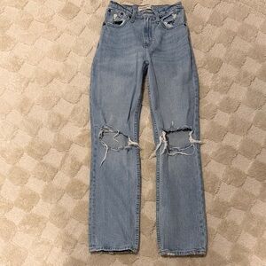 Abercrombie & Fitch Light Blue Distressed Straight Leg Jeans